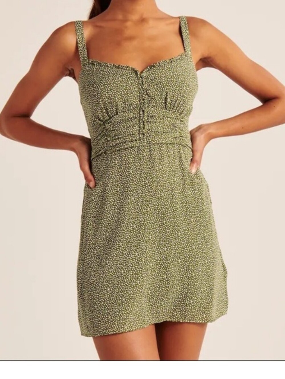 Abercrombie & Fitch Dot Button-Through Ruched Mini Dress Green Size L